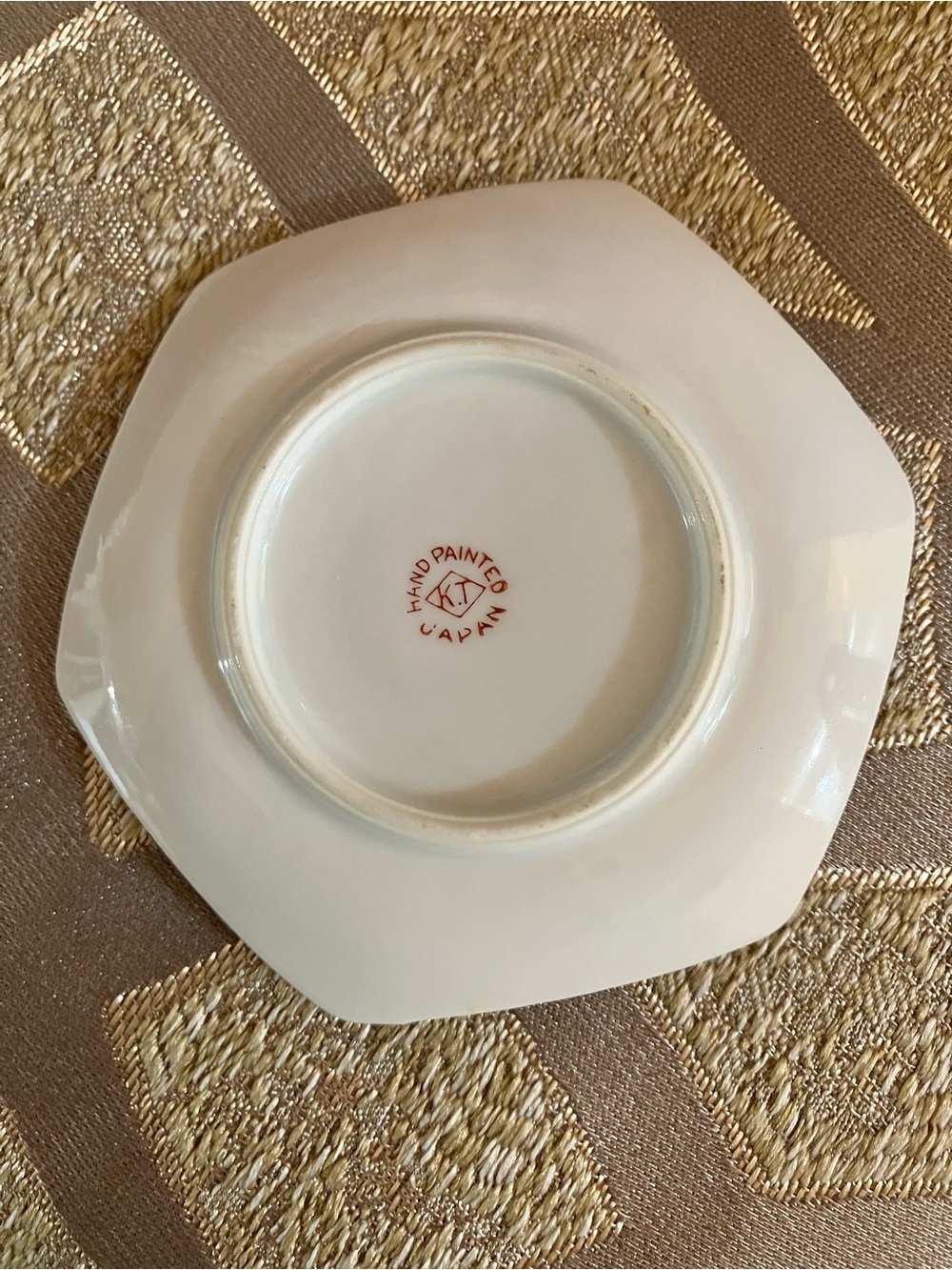 Hexagonal Floral Porcelain Butter Pat with Gold Accents - Picture 4 of 5